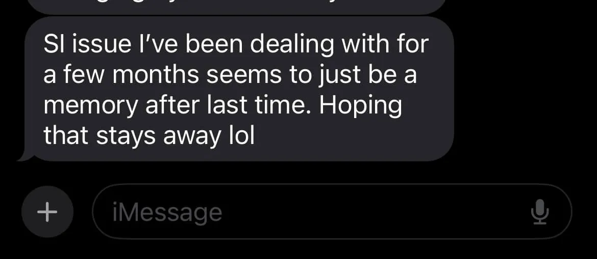 Text message from a client after a Table Work session.