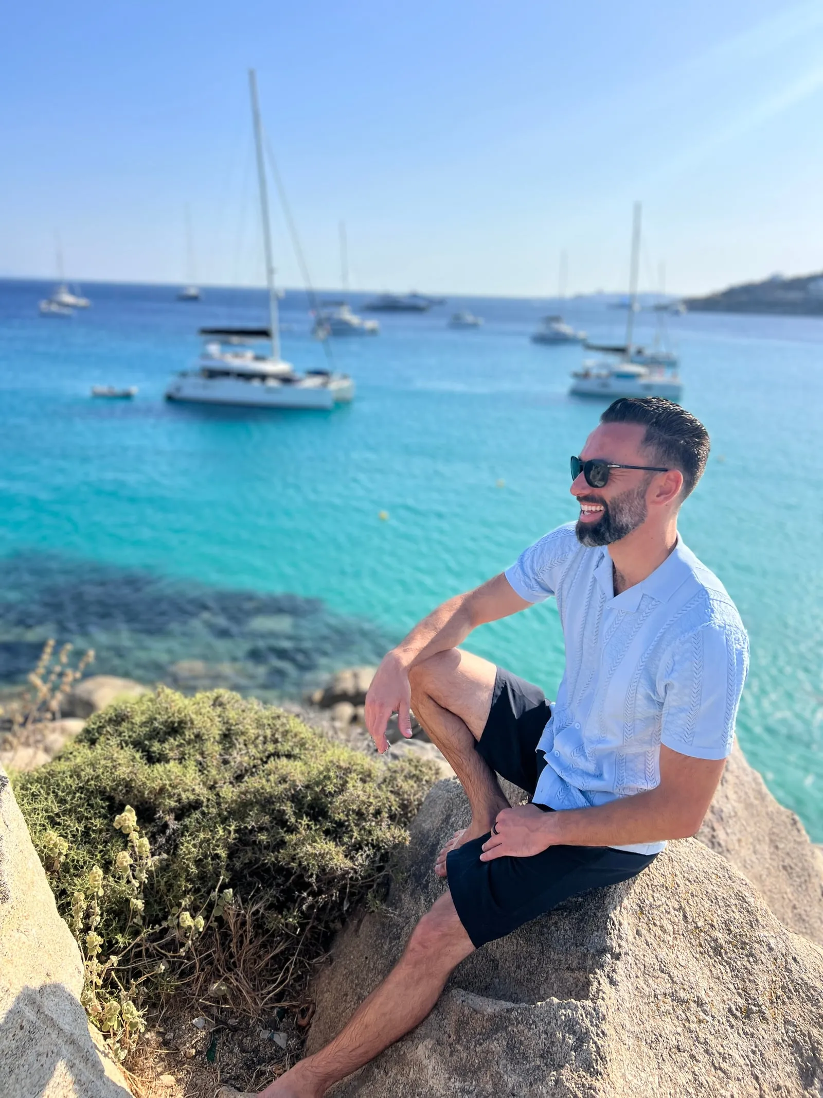 Hiking above the harbor, Mykonos, Greece