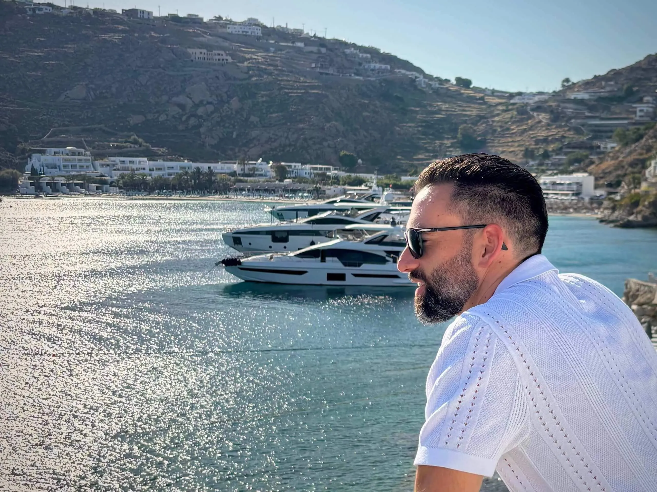 Looking out over the harbor, Mykonos, Greece