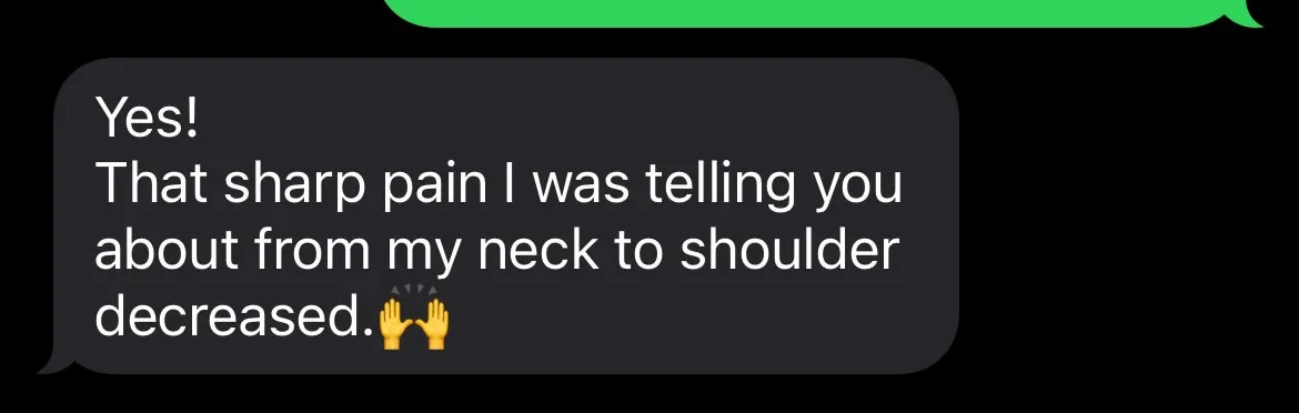 Text message from a client after a Table Work session.
